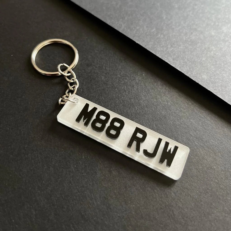 White Number plate Keychain