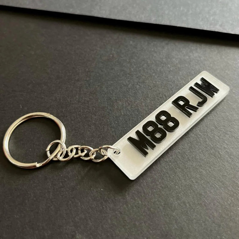 White Number plate Keychain
